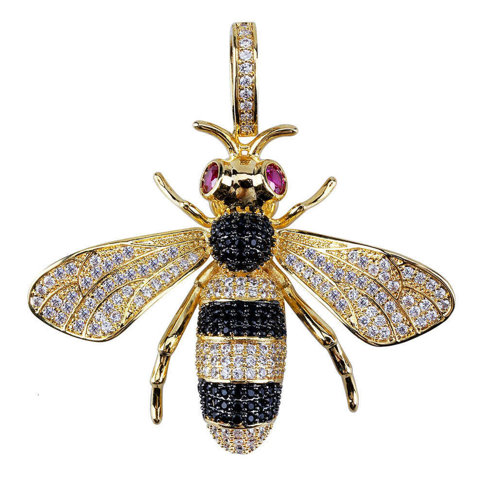Hip Hop Little Bee Personality Pendant Micro Paved Zircon Unisex Ins Trend Necklace