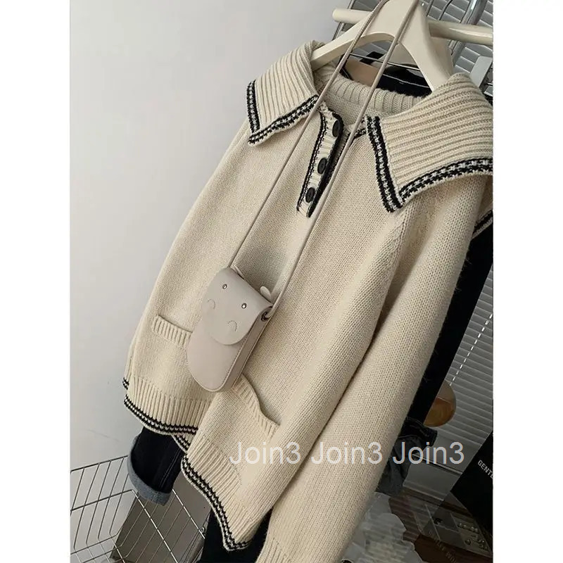 Vintage Sweater Women Peter Pan Collar Long Sleeve Knitted Oversized Pullovers Tops Sueter Mujer Fashion Casual Sweet Jumper