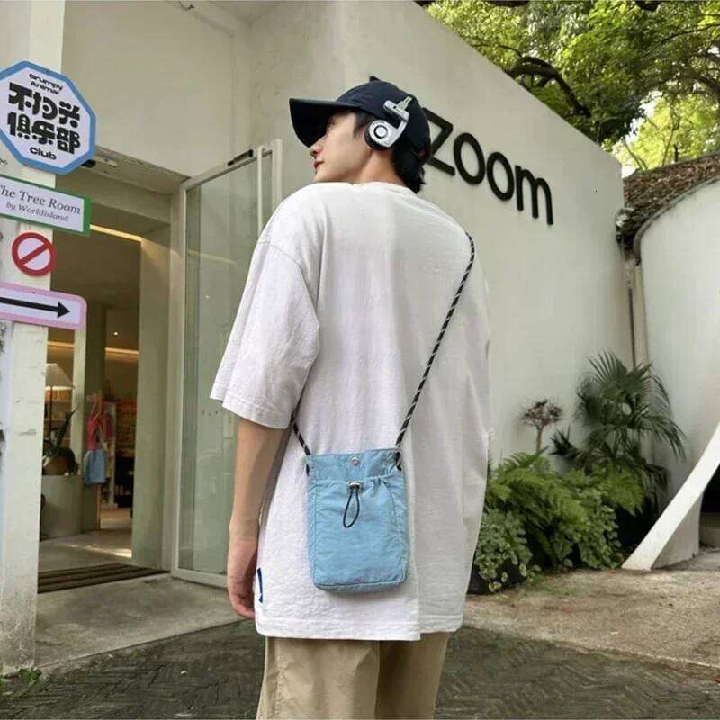 Korean Mini Nylon Shoulder For Men Women Chic Crossbody Bucket Bag Casual Small Handbag Drawstring Buckle Purse Phone Pouch