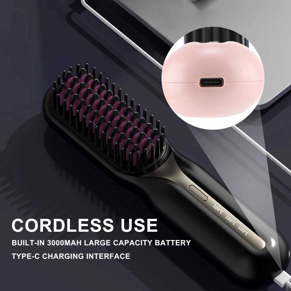 Hair Straightener Brush Anti-Scald Hair Straightener Comb for Women 20s Fast Heating Styling for Home Salon Cordless Hot CombXJ250621