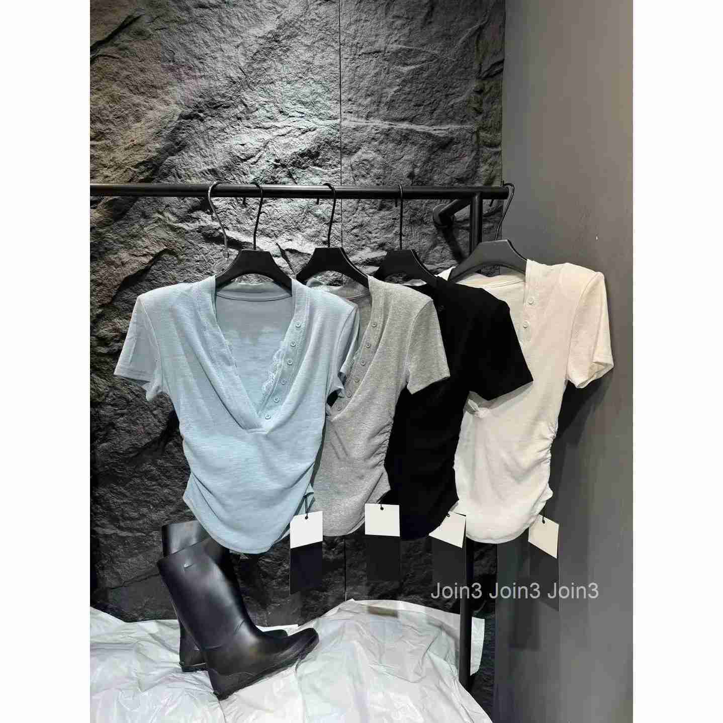 Patchwork Lace Ve-neck T Shirts 2025 Women Clothing Short Sleeve Tunic Camisetas Ropa Mujer Casual Fashion Summer Tshirt Tops