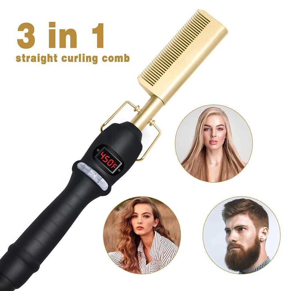 Dry And Wet Straight Hair Curling Copper Comb Bangs Straight Hair Electric Heating Curling Comb Hair CombXJ250621