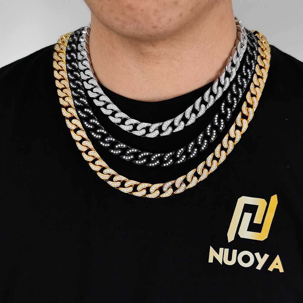 CNC Inlaid Dia 12mm Stainless Hip Hop Four-Sided Full Zircon Cuban Chain Titanium Steel Necklace cce6