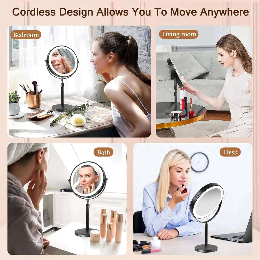 3 IN 1 Lighted Makeup Mirror 8 Inch 1X/10X Magnifying LED Vanity Mirror,3 Color Lights,Adjustable Brighess.Gifts For Women