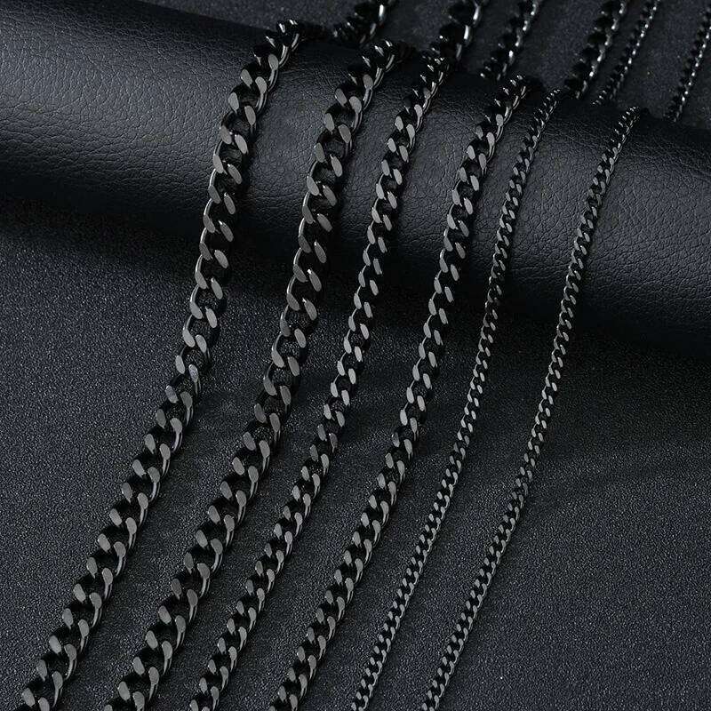 Basic Punk Stainless Steel 3,5,7mm Curb Cuban Necklaces For Men Women Black Gold Color Link Chain Chokers Solid Metal Jewelry Good quality