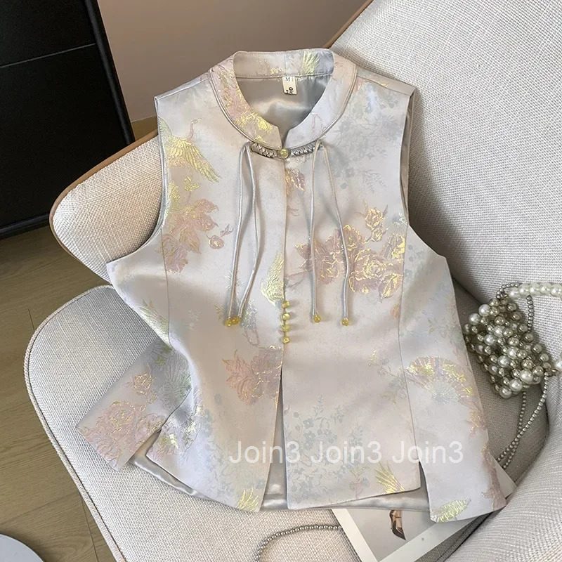 Chinese Style Vintage Vest Women Clothingh Sleeveless O-neck Coat Heavy Embroidery Loose Tanks Waistcoat Chalecos Para Mujer