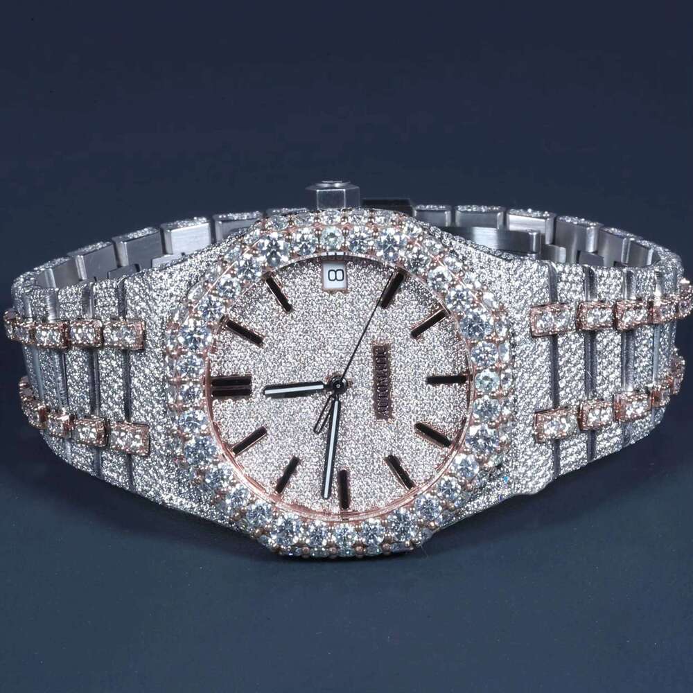Hip Hop Iced Out 14K Gold Metal Band Rapper Premium Design Stainless Steel Strap Analog Party Watch for Men