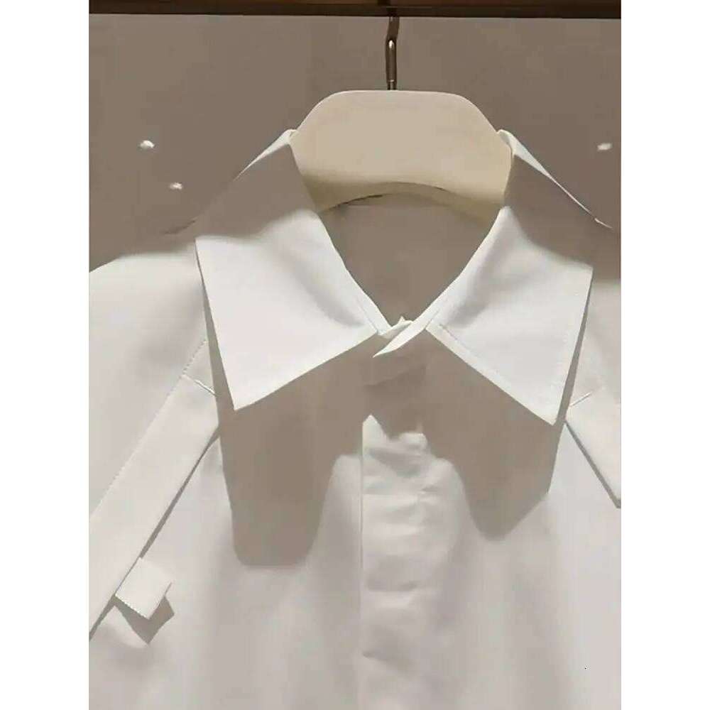 2025 Summer Blouses Half Embroidered Short Top Flip Collar Loose Bat Sleeve White Shirt For Women
