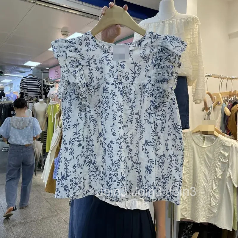 Summer Blouse Women 2025 Blusas Mujer De Moda O-neck Sleeveless Vintage Shirts Loose Floral Blouses Flying Sleeve Ruffles Tops