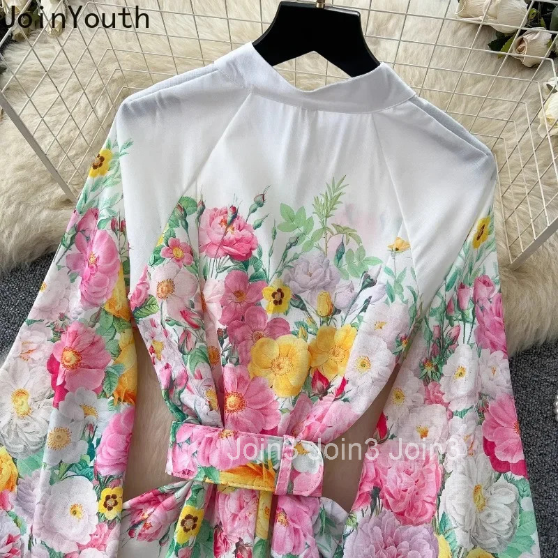 2025 Vestidos Mujer De Moda Floral Elegant Dress for Women Slim Waist Single Breasted Lantern Sleeve Robe Femme Maxi Dresses
