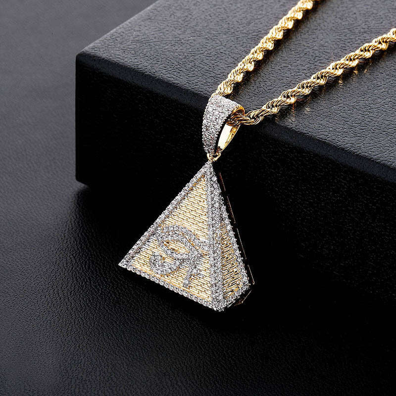 Hip Hop Micro Pave Zircon Pyramid Eye of Horus Pendant Men's Necklace