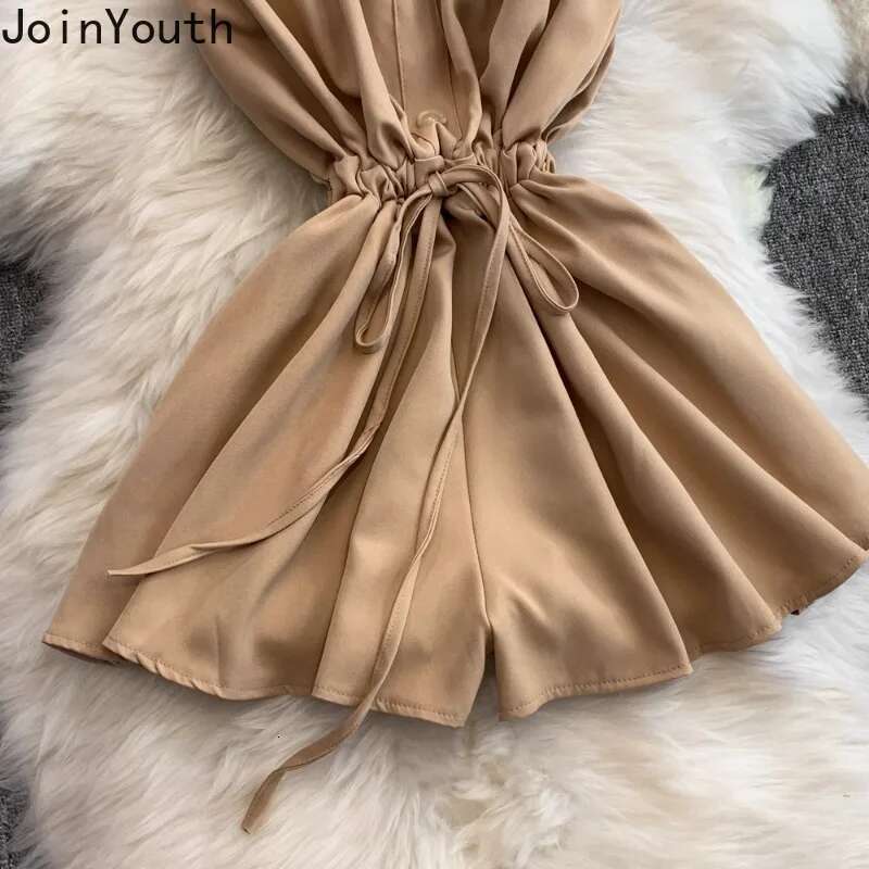 2025 Womens Clothing Summer Jumpsuit Korean Sexy Rompers Solid Color Strapless Jump Suit Slim Waist Wide Leg Shorts Bodysuit