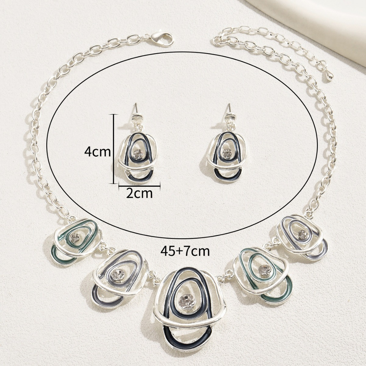 Long Necklace Set Personality Oil Drip Design Inlaid Stud Earrings Light Clavicle Chain