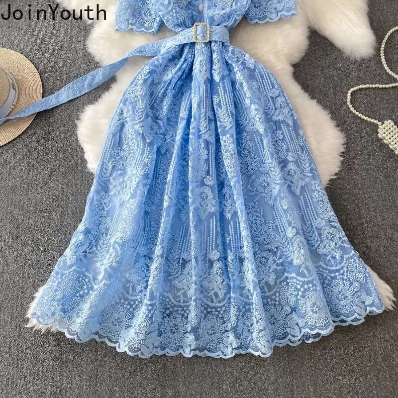 Temperament Robe Femme Summer Elegant Dresses for Women 2025 Vestidos De Mujer V-neck Short Sleeve Tunic Lace Beading Maxi Dress
