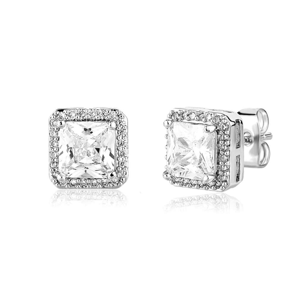 Jin Ao New Emerald Square Zircon Earrings Korean Fashion Elegant Simple Geometric National Trend Small Ear Jewelry
