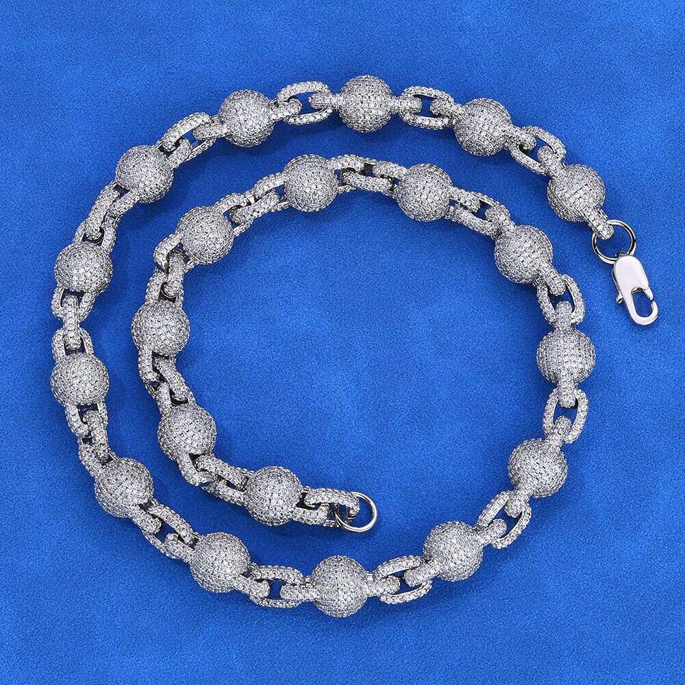 Hip Hop Jewelry 10.5mm Inlaid Dia Bubble Round Bead Chain Zircon Accessories Men's Necklace 65be