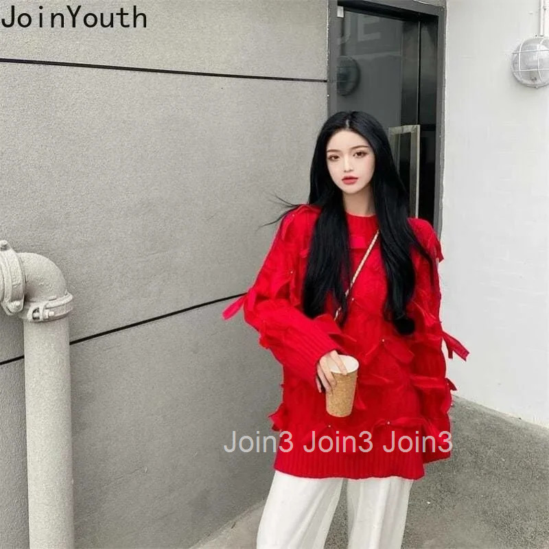 2025 Women Clothing Knitting Pullvoers 3D Bow Korean Juper Pull Femme Casual Fashion Oversized Sweater Tops Knit Sueter Mujer