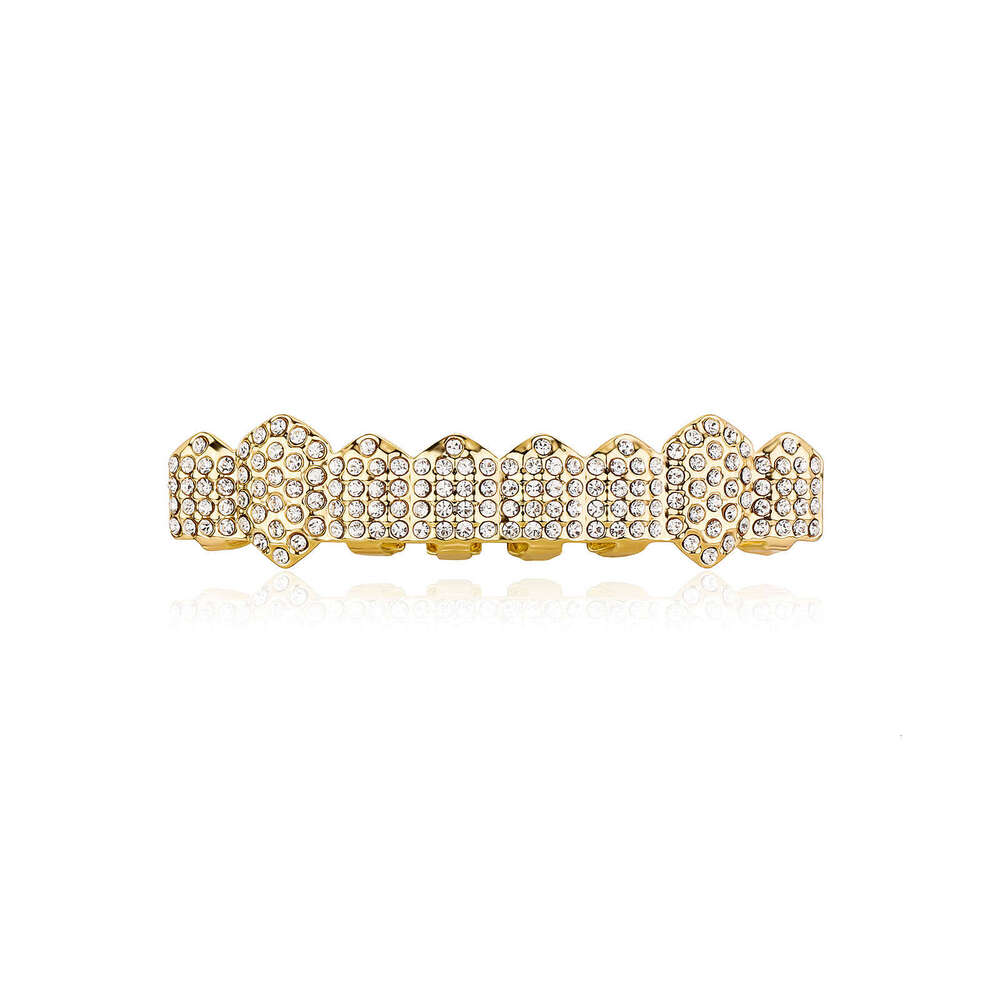 Hip Hop Eight Gold Grills Full Dia Sharp Teeth Single Row Personality Accessories Halloween
