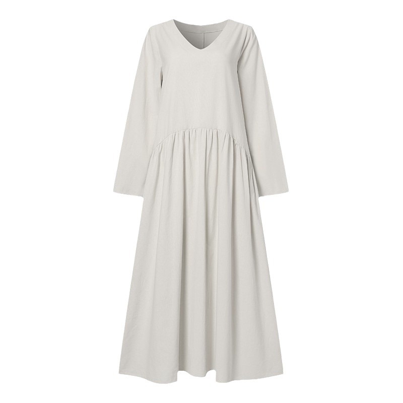 B622Spring and Autumn Fashion Long Sleeve V-neck Elegant Vest Dress Women's Casual Solid Color Loose Long Dress