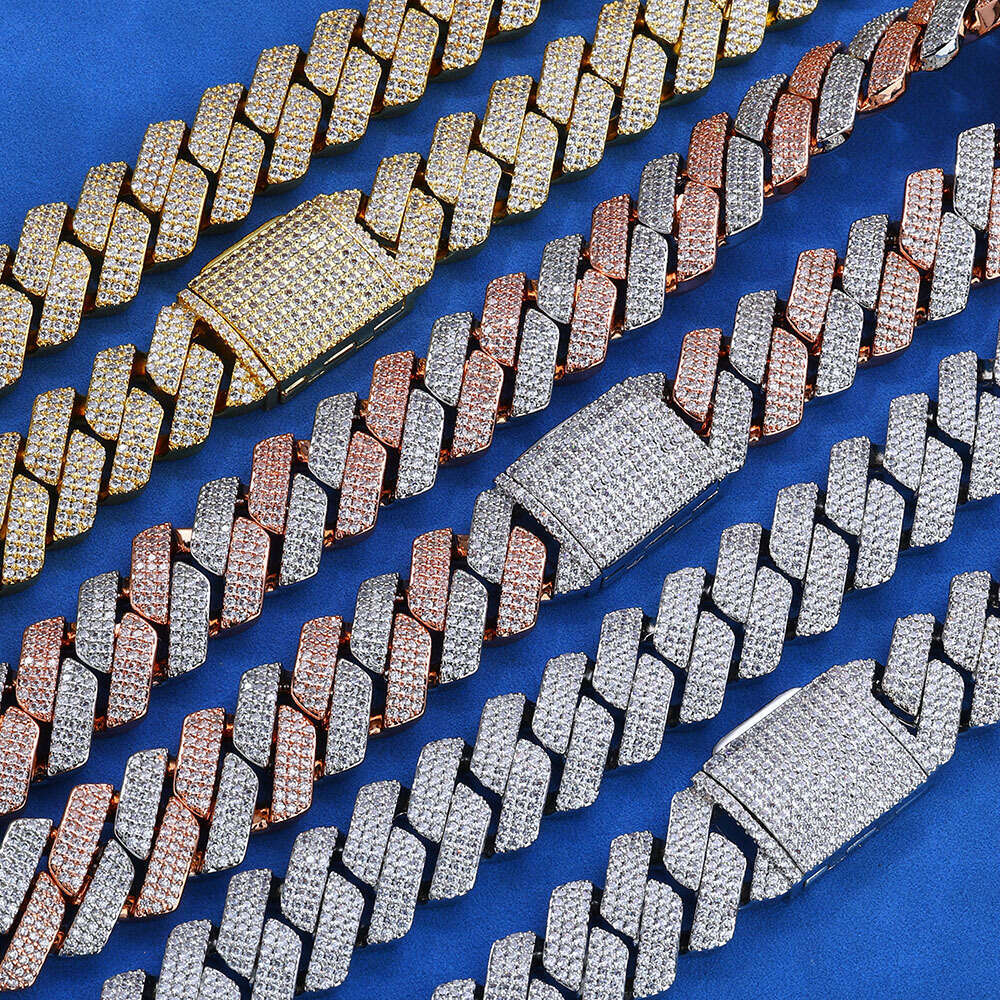 20mm Three-Row Zircon Rhombus Cuban Chain Thick Men's Trendy Brand Personality Hip-Hop Necklace 2567