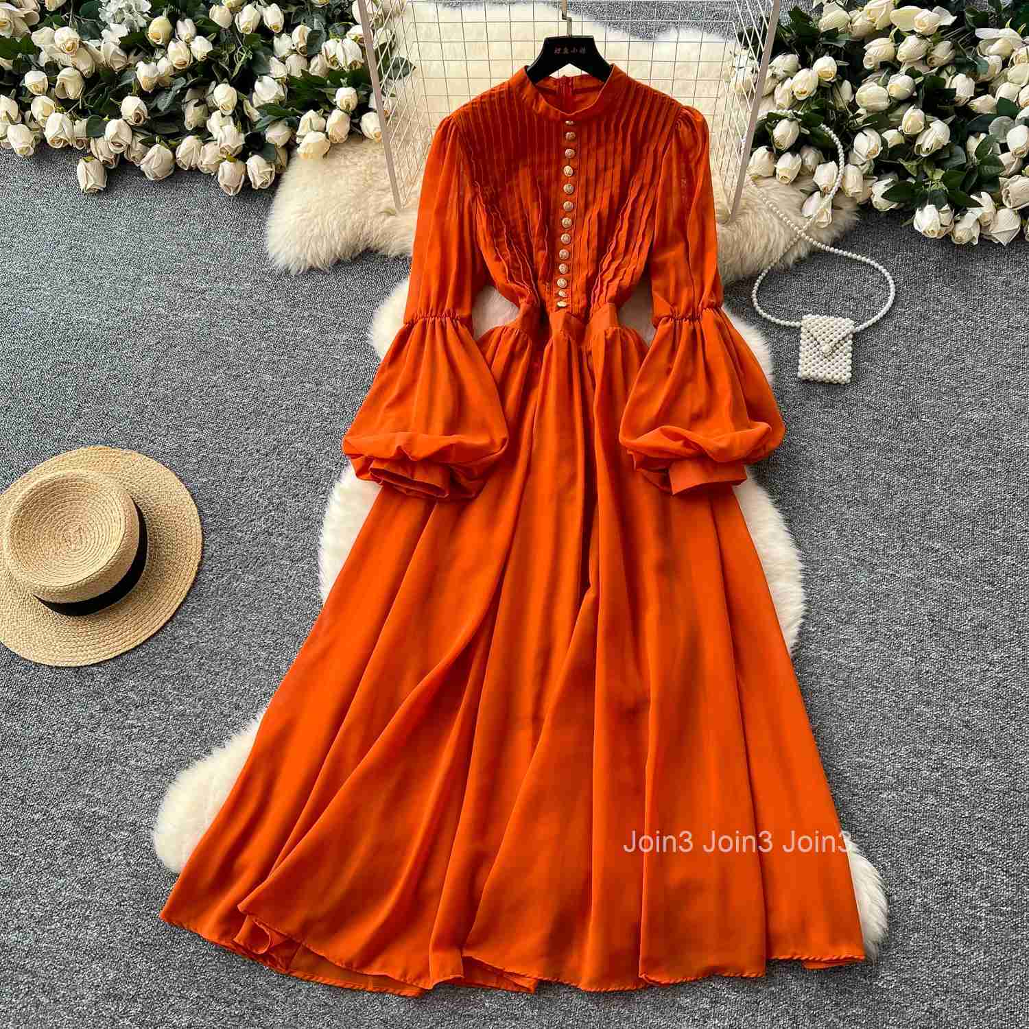 2025 Vestidos De Mujer Vintage Lantern Sleeve Dress Womens Clothing Single Breasted Slim Waist High Waist A-line Maxi Dresses