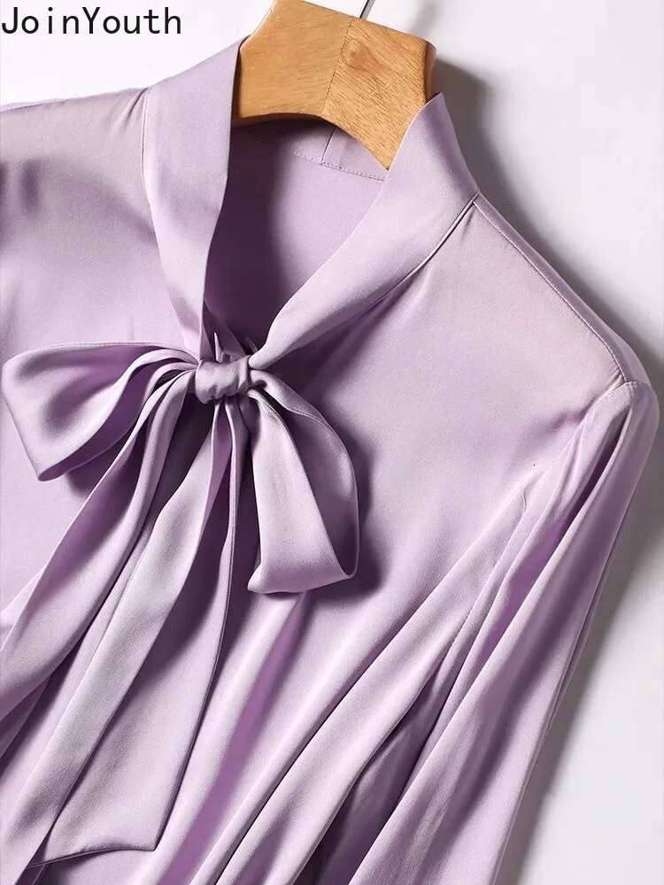 Chiffon Blouse for Women Solid Color Long Sleeve Bandage Bow Shirts Loose Summer Vintage Blouses Tops Camisas De Mujer 2025