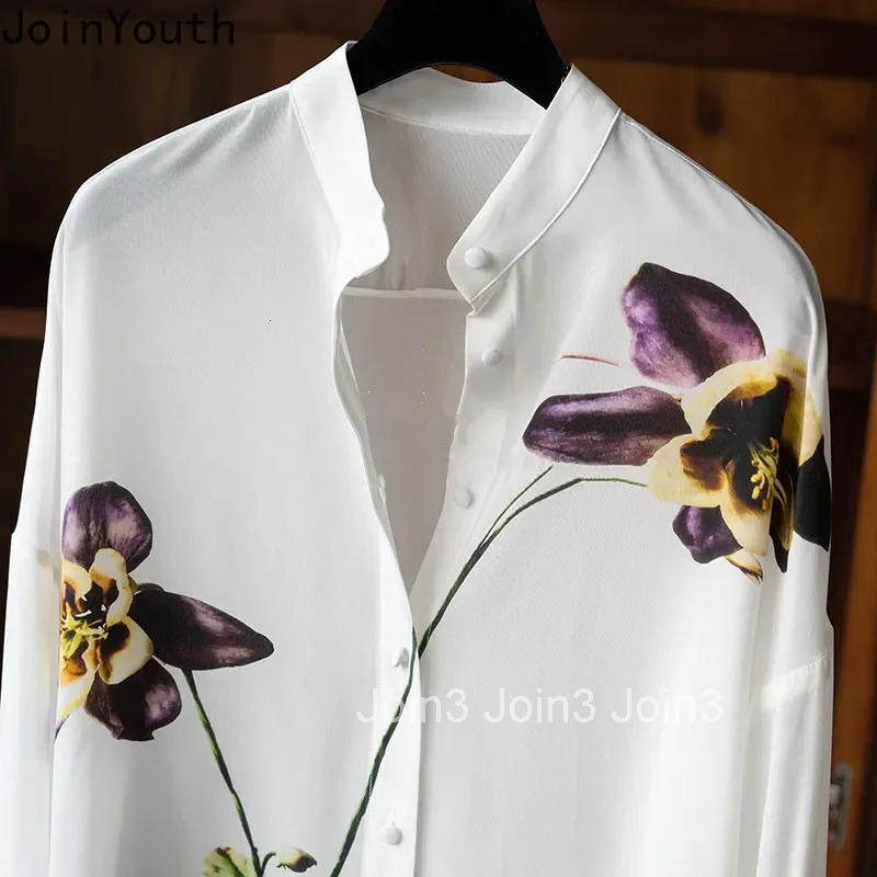Floral Long Sleeve Womens Shirts Stand Neck Loose Blouses 2025 Blusas Mujer De Moda Loose Vintage Korean Blouse Tops Female