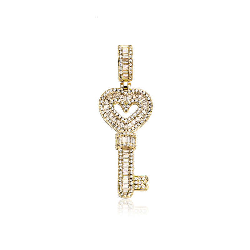 Super Shiny INS Trend Square Dia Clavicle Chain Heart Key Pendant High-end Light Internet Celebrity Necklace DeWu Same Style