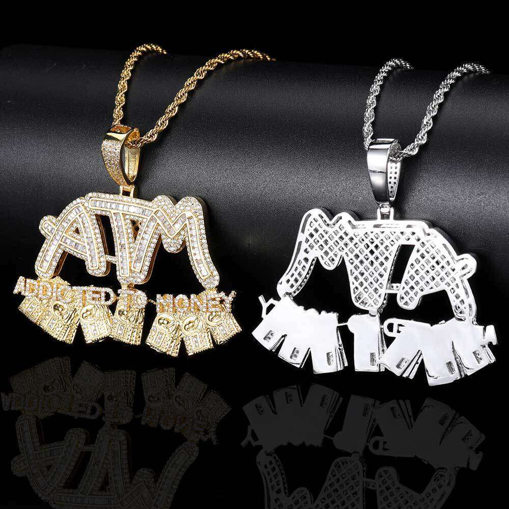 Trendy Hip-Hop ATM Dollar Letter Pendant Personality Mixed CZ Men's Necklace 0696