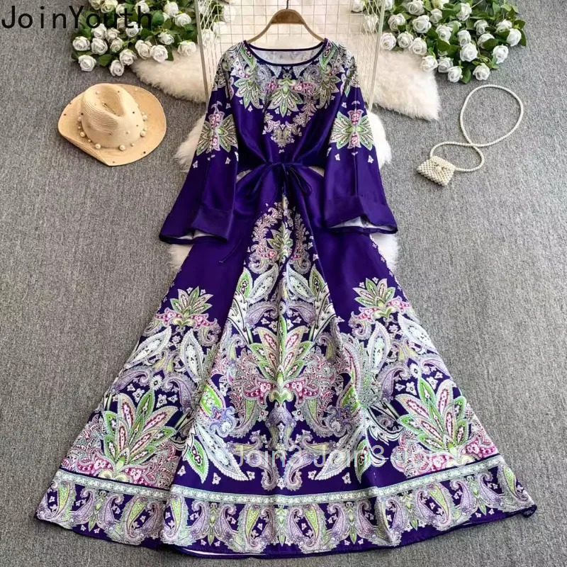 Floral Womens Dress Flare Sleeve Badnage Slim Waist Robe Femme 2025 Vestidos De Mujer Summer Elegant Big Swing Maxi Dresses
