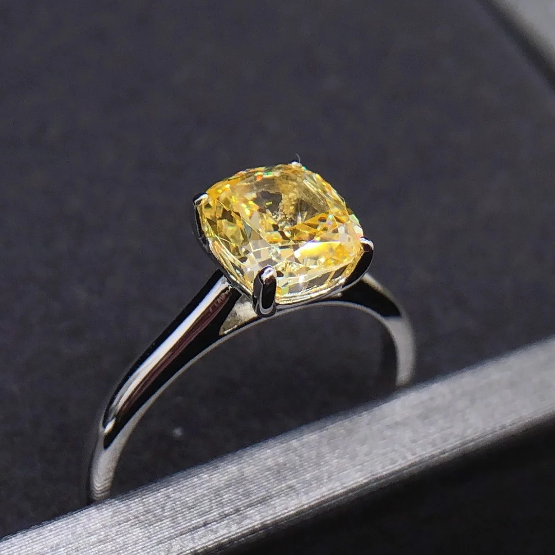 Vogue Jewelry 1.5Ct Cushion Cut Lab Grown Yellow Diamond Engagement Ring 14K AU585 White Gold Fine Jewelry R158 250617