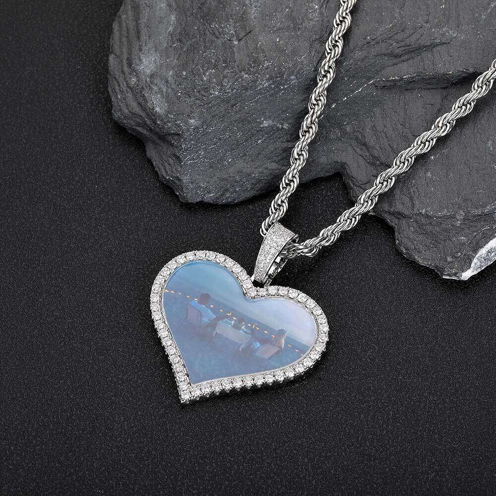 Medium Heart Men's Necklace Hip-Hop DIY Creative Photo Frame Zircon Pendant ed6e