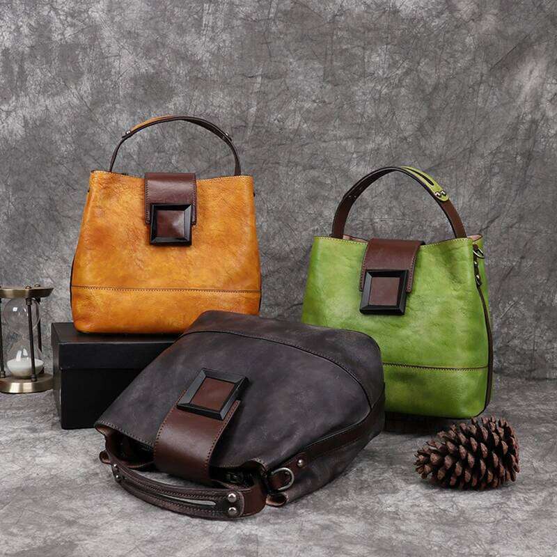 Luxury Bag MOTAORA Women S Vintage Bucket Genuine Top Grain Leather Handmade Purse Designer Casual Office Travel Shoulder Bag Designer