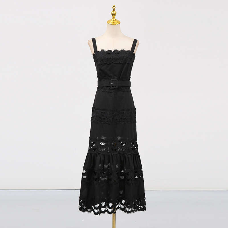 White Skirt Maxi Skirt Vacation Style Long Summer New Fashion Hollow Embroidery Strap Mermaid Design Dress For Women Long Skirt