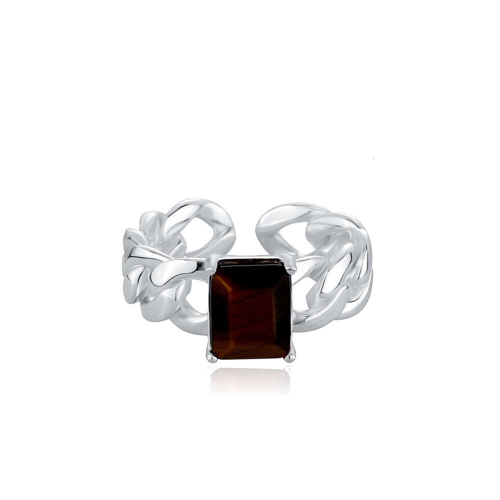 S Silver Korean Version INS Niche Design Live New Square Natural Crystal for Women Light Luxury Open Ring