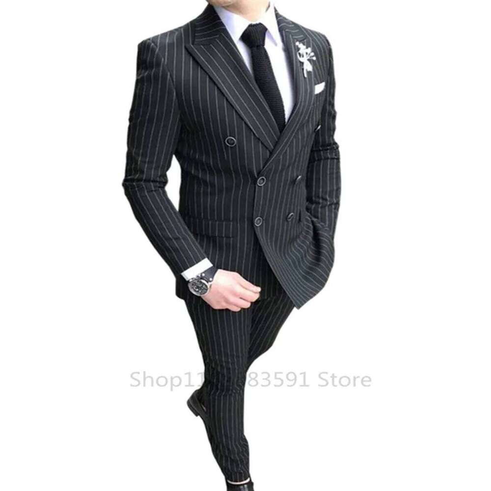 2 Pieces Striped Wedding Casualtuxedo British Slim Men's Quality Business Social Club Suit Costume Homme