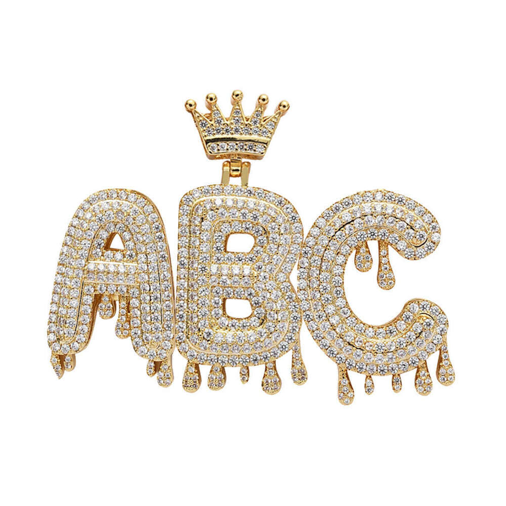 Crown Water Drop English Hip Hop Pendant Micro Paved Zircon Trendy Brand Spliced Letter Combination bafc