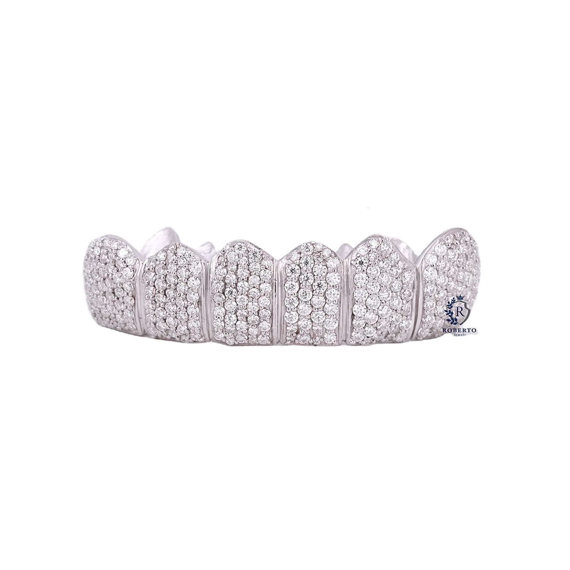Custom Hip Hop Grillz Iced Out 925 Silver Teeth with VVS Moissanite Diamonds White Gold Plated Dental Jewelry