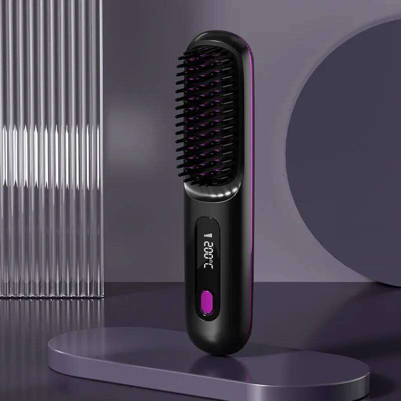 2024 New LCD USB Charging Ceramic Heating Electric Straightener Wireless Portable Straightening Comb