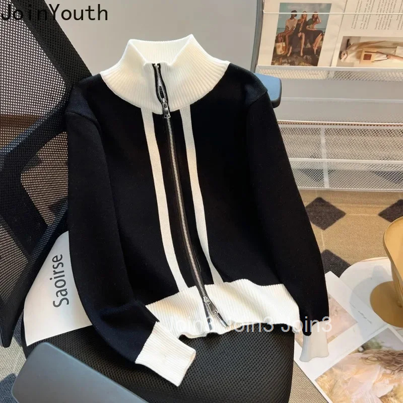 Cardigan Women Clothing Turtleneck Zipper Tunic Sueter Mujer Fall Winter Clothes Casual Fashion Knitted Cropped Sweater Coat