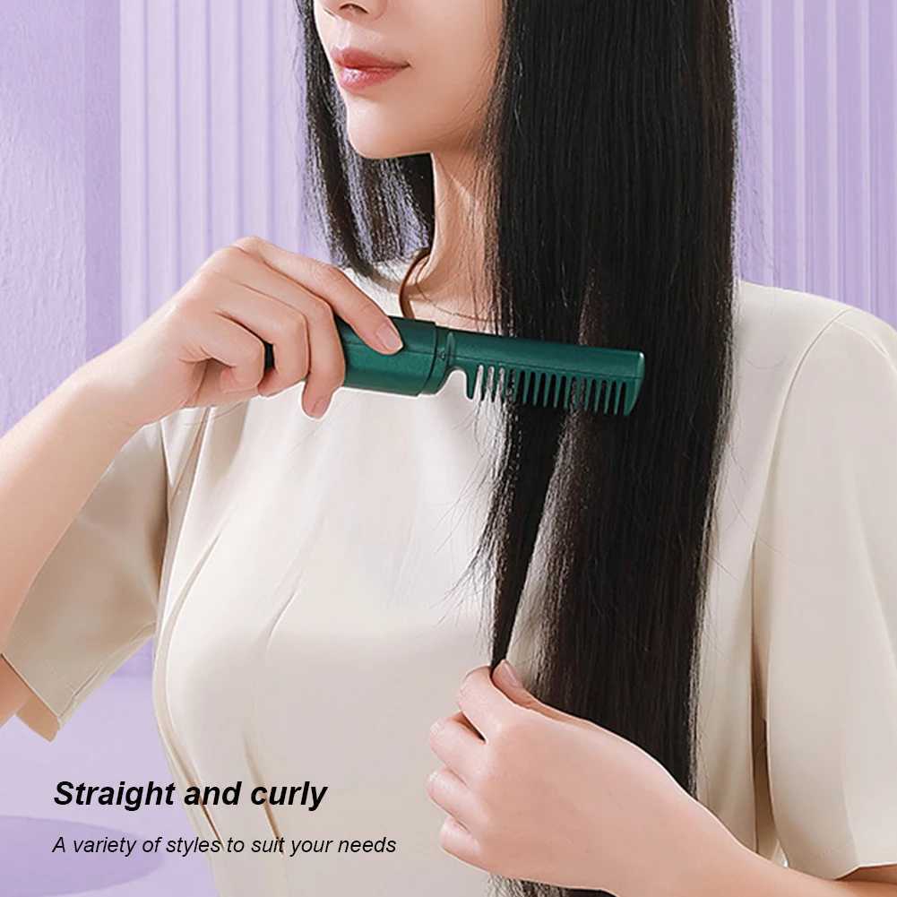 Anti-Scald Portable Straightening Brush 2-in-1 Hair Curler and Straightener USB Rechargeable Hot Comb Hair Straightener ElectricXJ250621