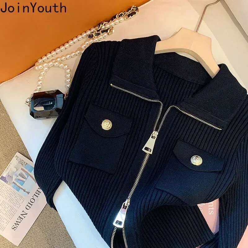 Knitted Cardigan Sweaters Jackets 2025 Womens Clothing Pull Femme Fashion Casual Zipper Sueter Slim Korean Cardigans Y2k Tops