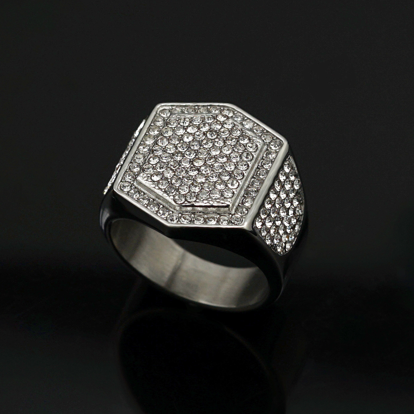 Hip Hop Moissanite Gold Plated Full Diamond Men's Bold Bling Statement Ring Trendy Streetwear Accessory