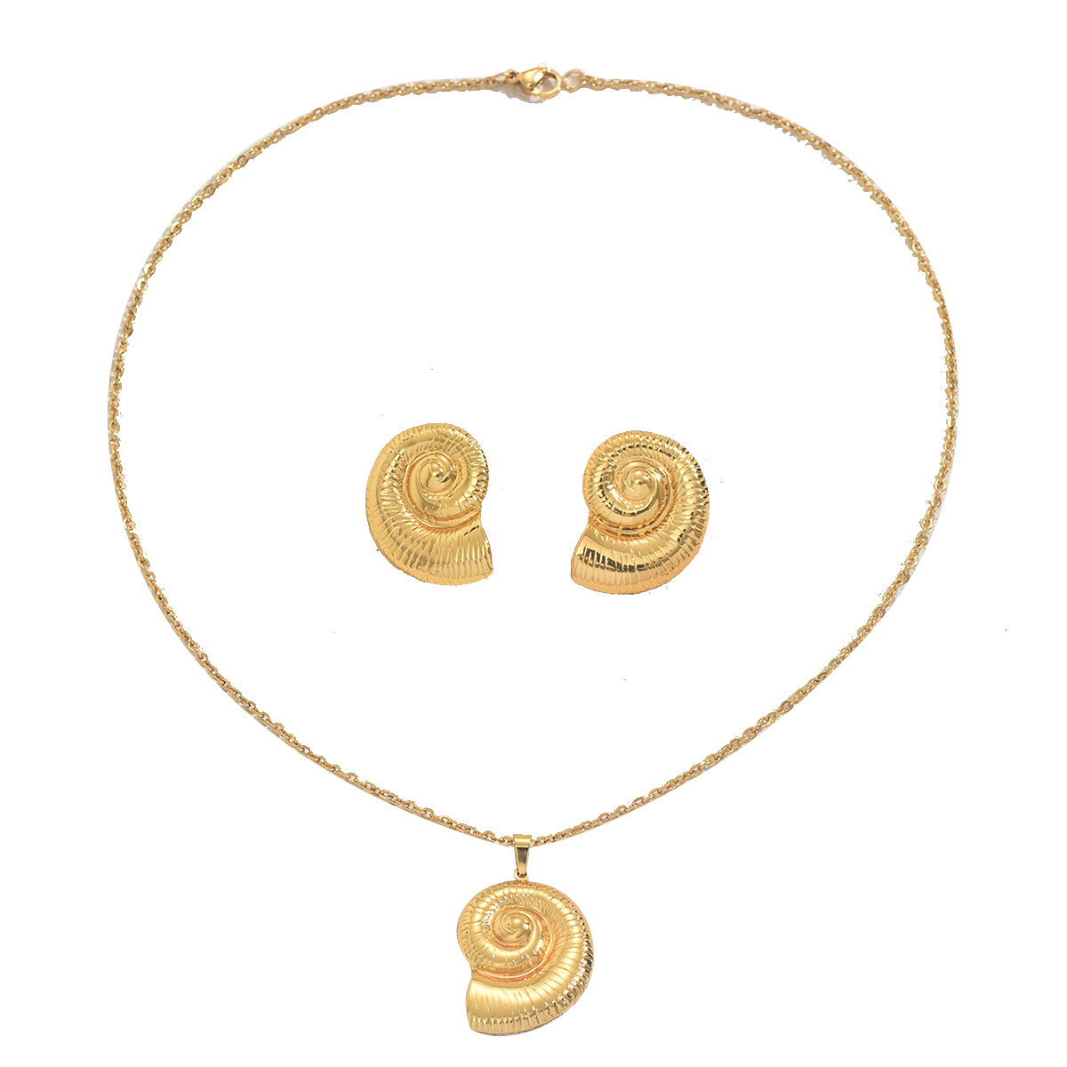 Fashion Ocean Style And Earring Set Personality Conch Metal Design Pendant Long Necklace For Women