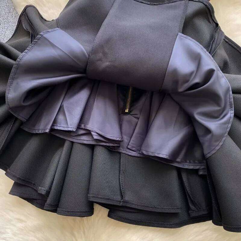 Vintage V-Neck Elegant Sleeveless Chic Double Breasted Slim Short Dresses French Fashion Streetwear High Street Autumn Clothing