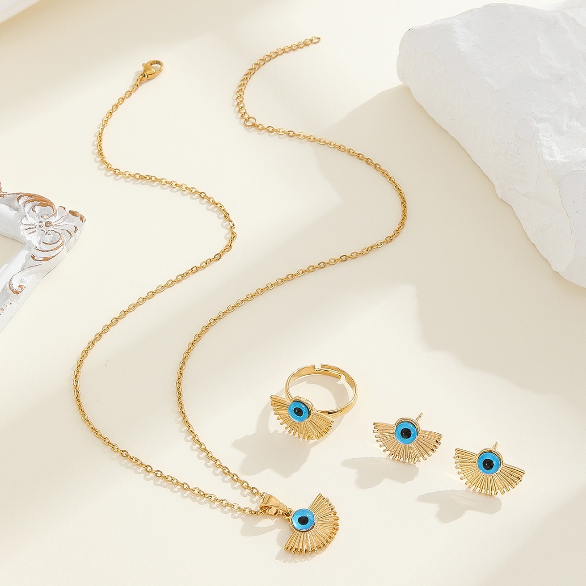 Ring Necklace Jewelry Set Devil's Eye Oil Drop Earrings Design Clavicle Chain