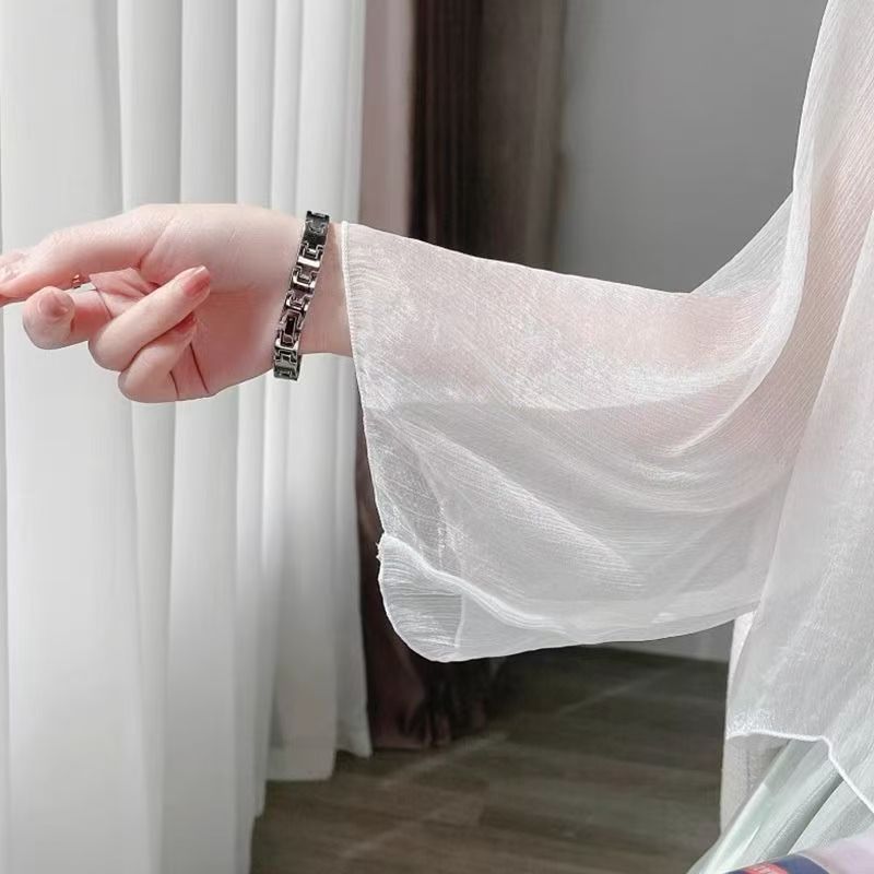 K1097 Sun protection clothing women's cardigan thin small shawl summer with suspender dress outer cover tulle chiffon top
