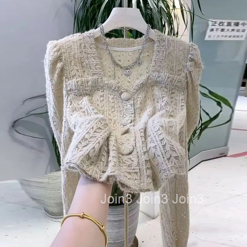 Solid Color Square Collar Tunic Blouses Women Clothing Lace Puff Sleeve Crop Tops 2025 Camisas De Mujer Hollow Out Shirt Blouse