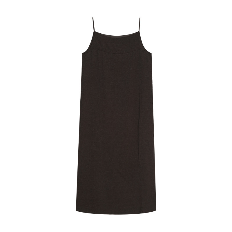 D1988 Minimalist temperament Hepburn style black and white suspender dress women's summer 2025 new solid color long skirt