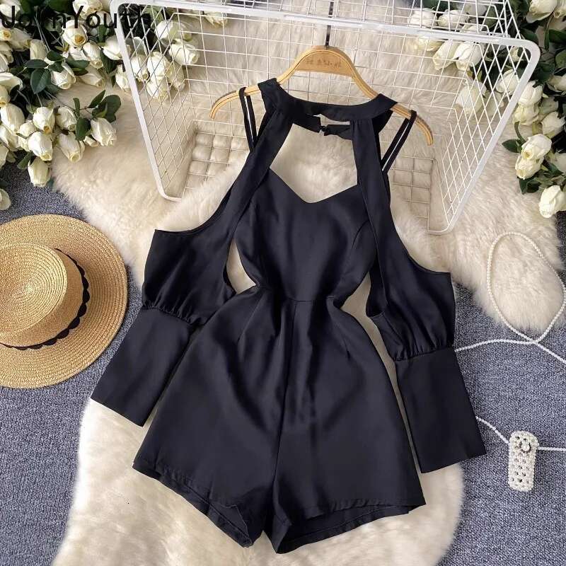 Summer Rompers Womens Jumpsuit Slim Waist Fashion Korean Jump Suit Wide Leg Pants Bodysuit Temperament Sexy Y2k Playsuit 27x826